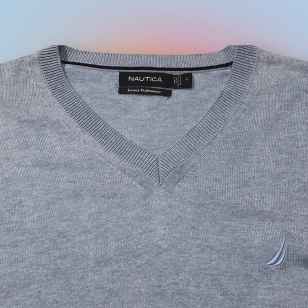NAUTICA Mens Large Lightweight Blue V Neck Sweater